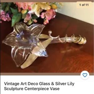 Vtg Art Deco Glass Silver Lily Centerpiece Vase